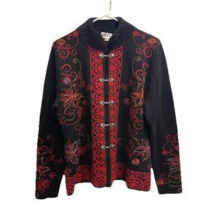 Vtg Northstyle Women M Floral Sweater Red Black Nordic Alpaca NWOT Metal Clasp